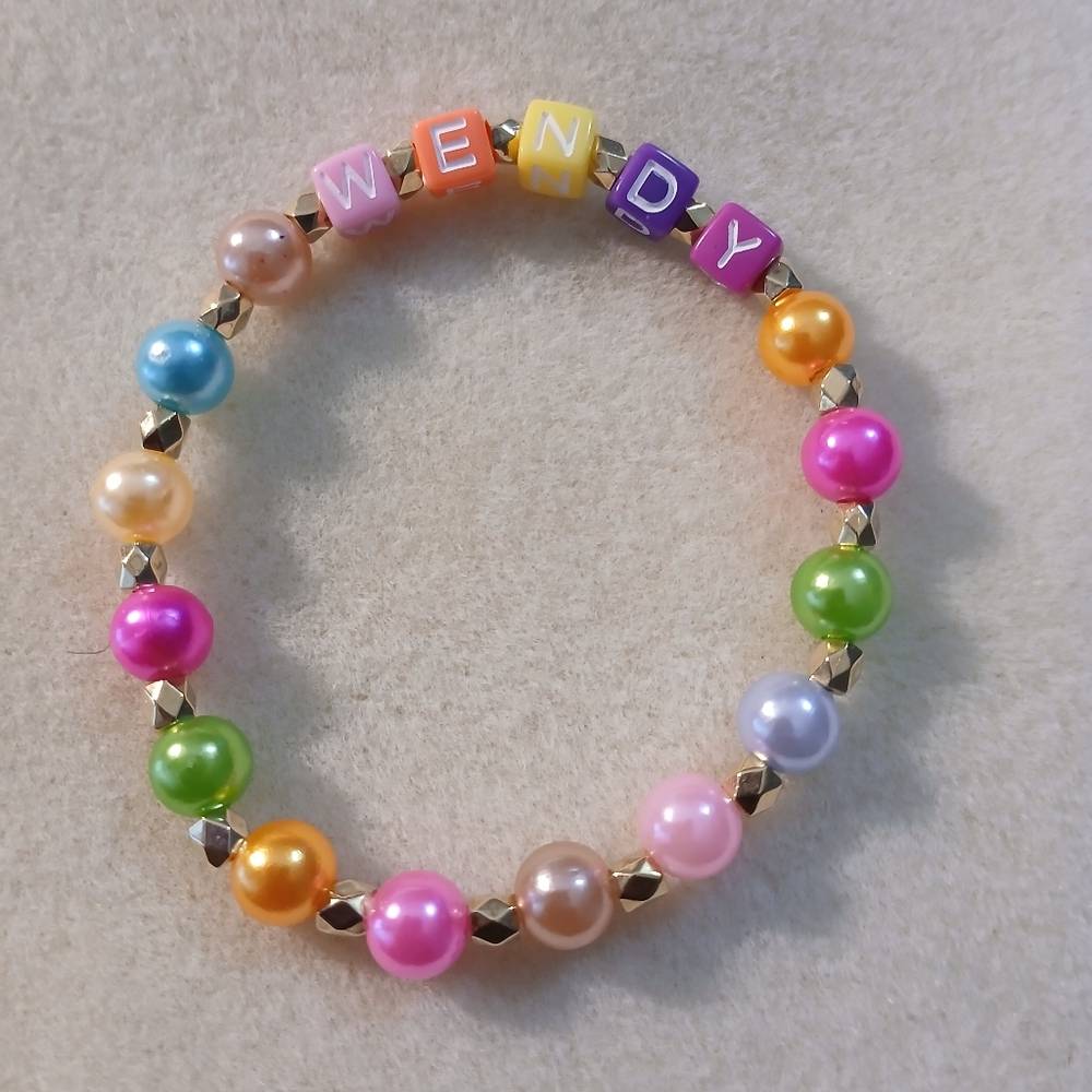 NWT Handcrafted Colorful Beaded Pearl Name Bracelet. Adult Or Children.
